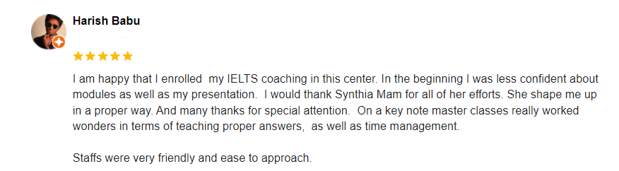 Synthia’s IELTS and PTE Coaching review